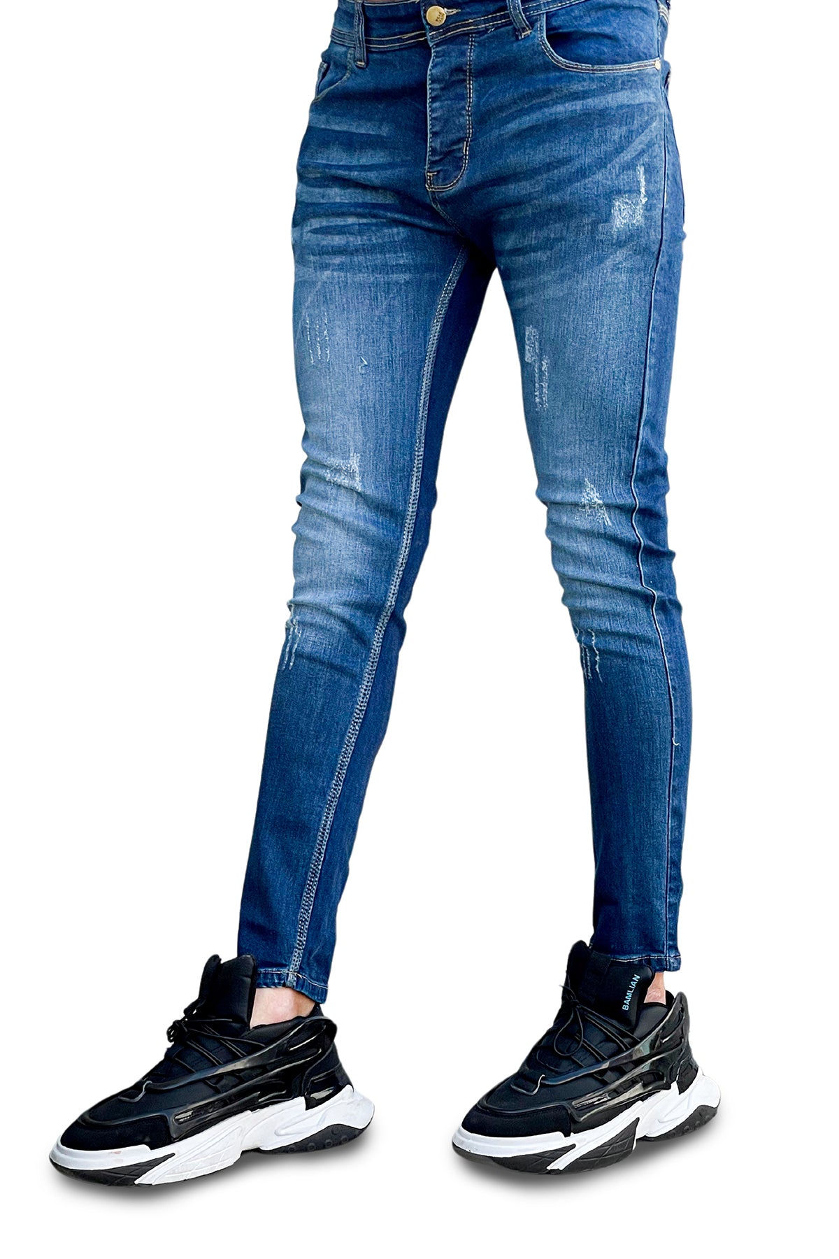 Dark blue ripped denim