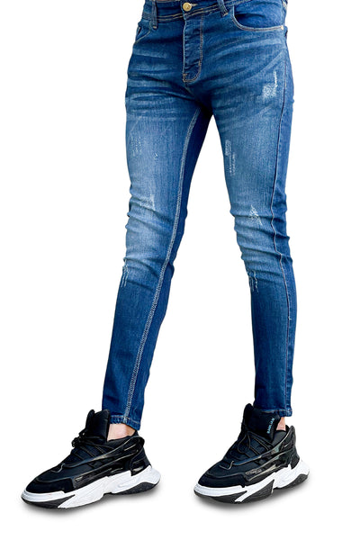 Dark blue ripped denim