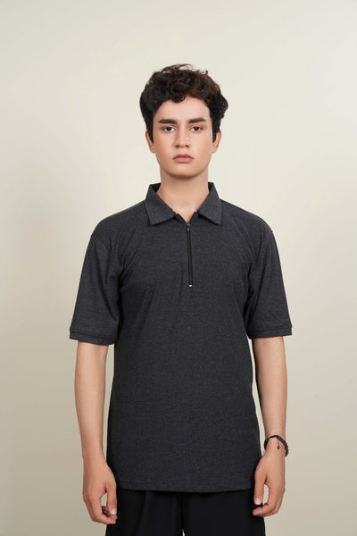 Half-Sleeve Polo Shirt with Quarter Zip