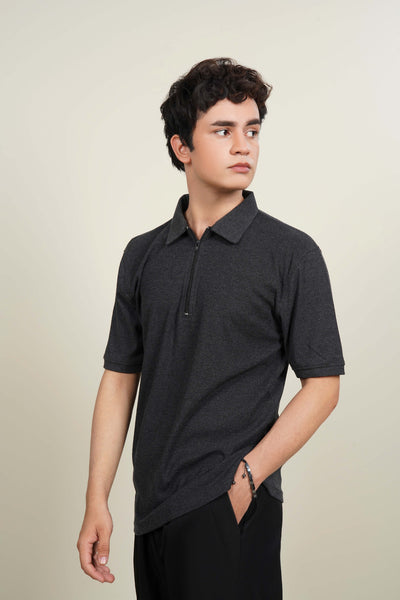Half-Sleeve Polo Shirt with Quarter Zip