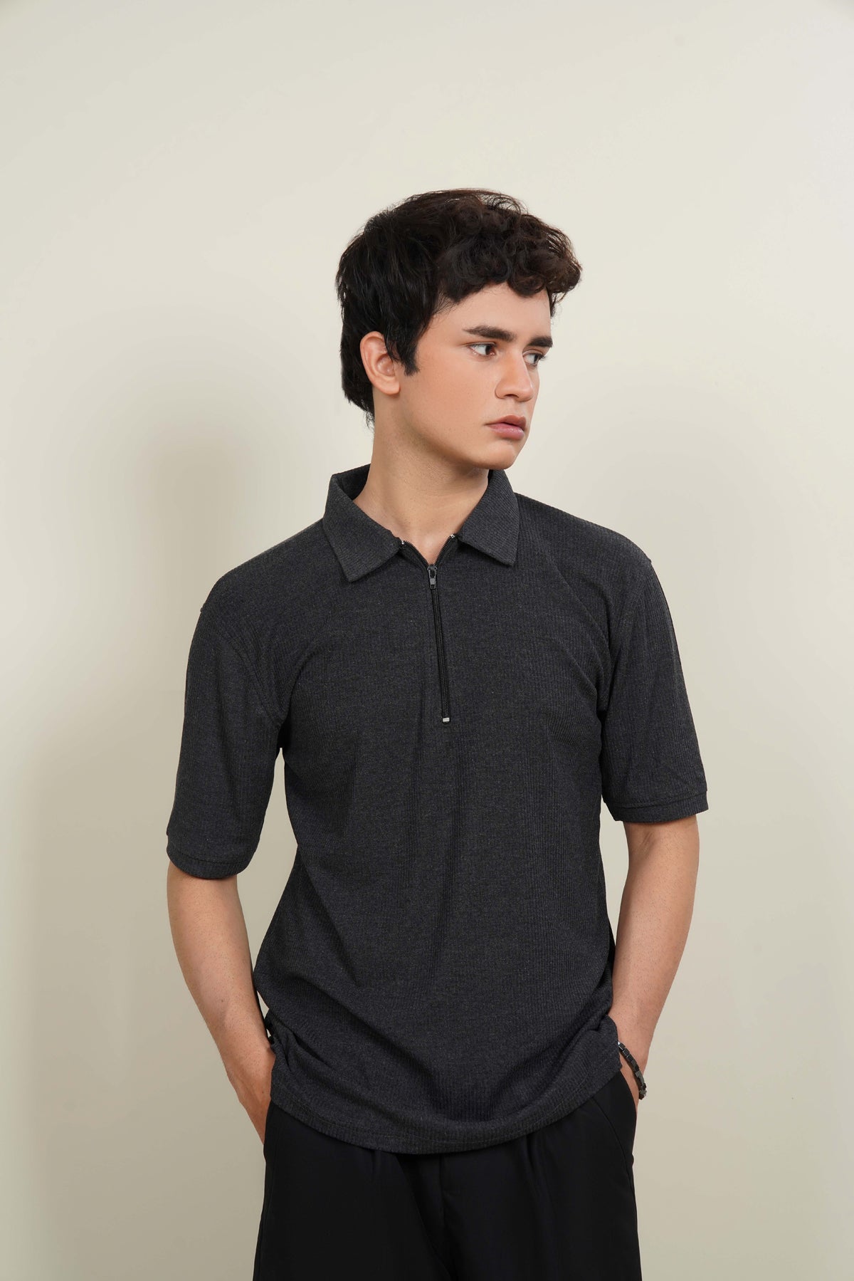 Half-Sleeve Polo Shirt with Quarter Zip