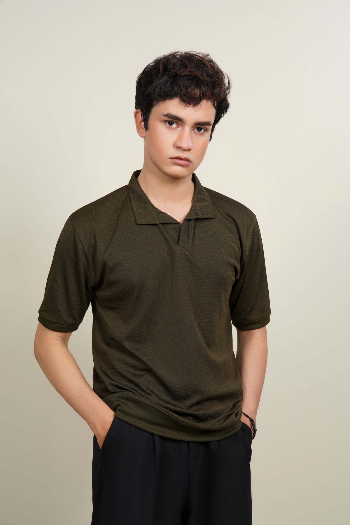 extured Open-Collar Polo