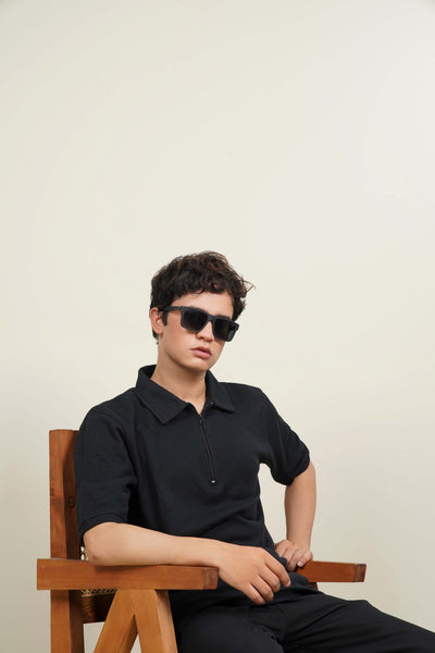 Half-Sleeve Polo Shirt with Quarter Zip