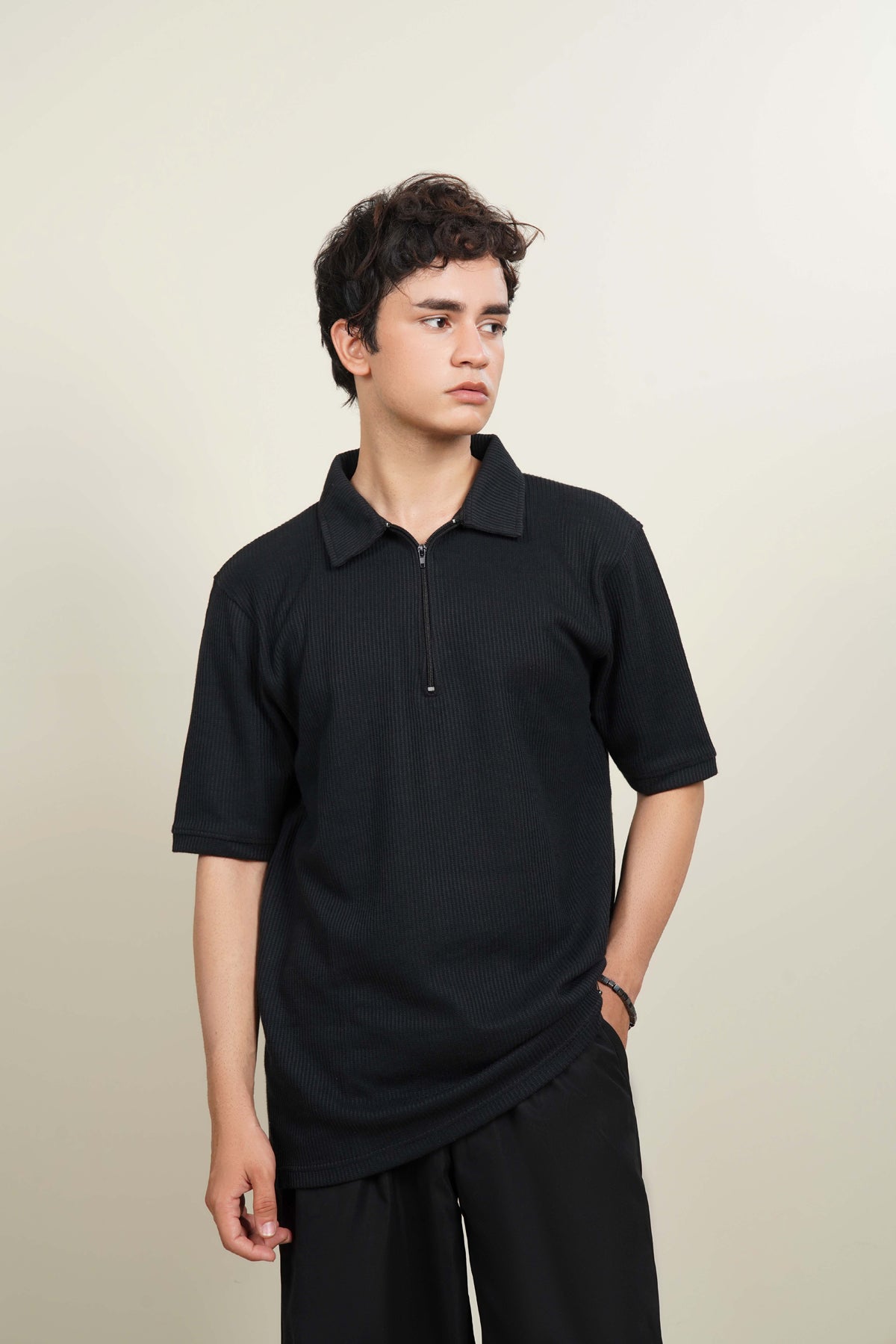 Half-Sleeve Polo Shirt with Quarter Zip